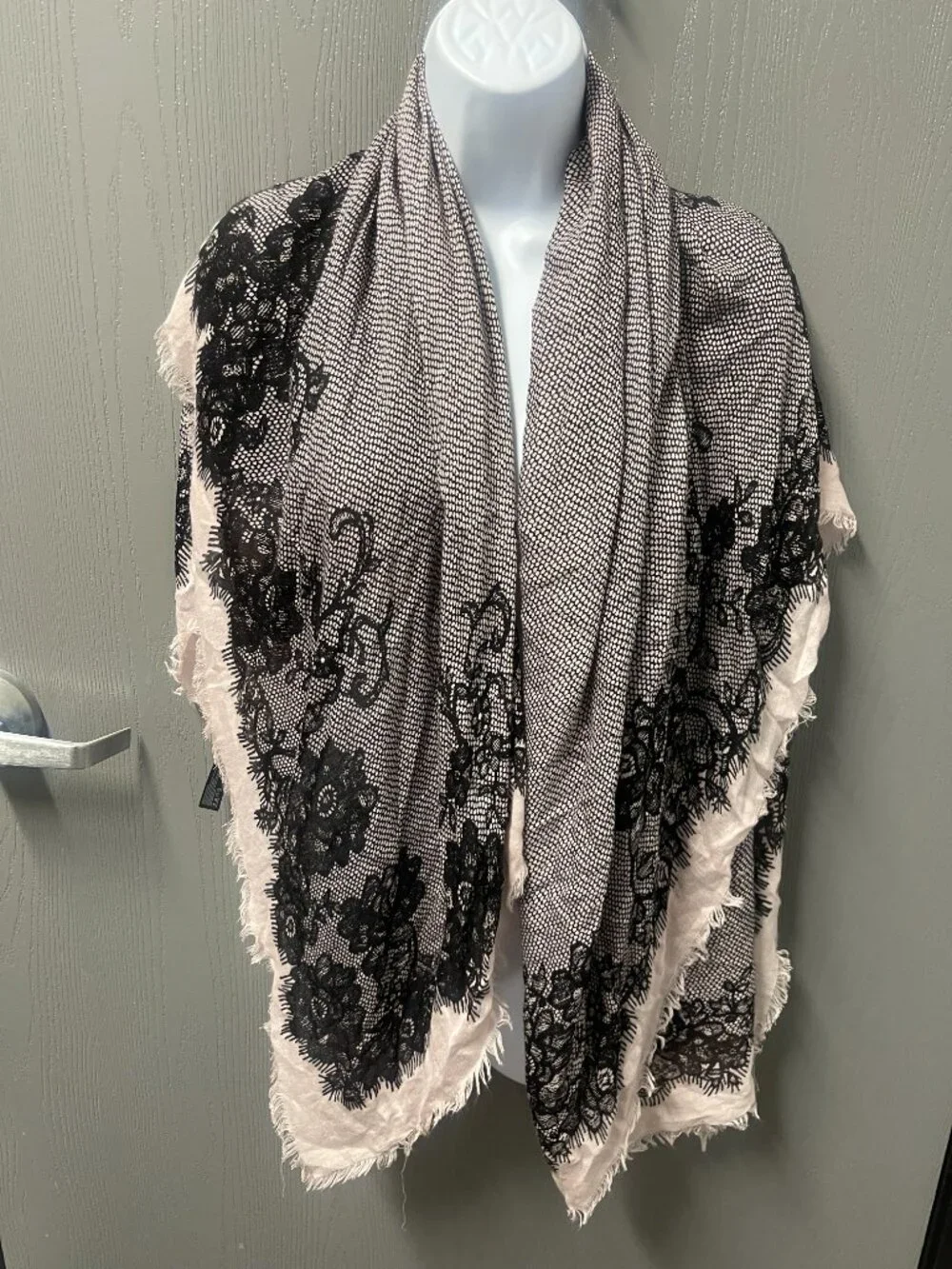 Express Oversized Black Cream Floral Lace Print Square Scarf Wrap